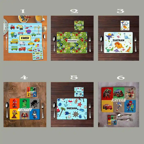 Personalised Cartoon Printed Kids Dinner Mat Set